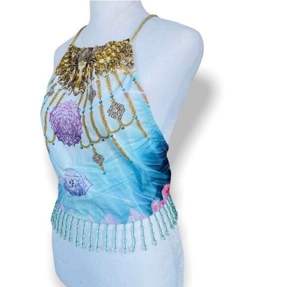 Iron Fist Brand 24HRS Boho Zen Open Back Beaded Crop Top - Picture 1 of 6